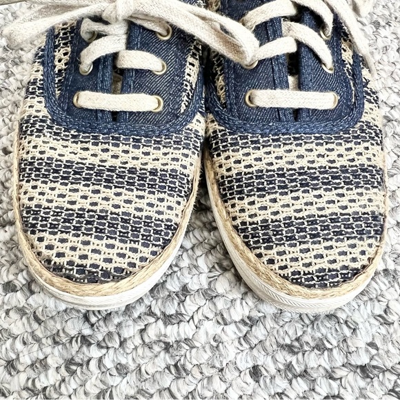 Keds Champion crochet blue beige cotton jute lace up flat sneakers 8 - Picture 5 of 12